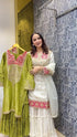 Ivory & Pink Handcrafted Embroidered Kurta Set with Sharara & Dupatta